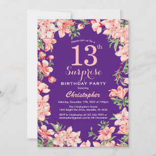 Invitation Surprise 13e anniversaire rose fleurs florales vio