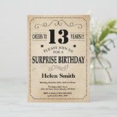 Invitation Surprise 13e anniversaire Rustic Vintage Retro (Debout devant)