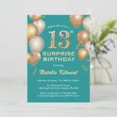 Invitation Surprise 13e anniversaire Turquoises et Ballons d' (Debout devant)