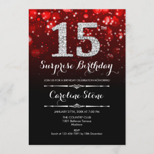 Invitation Surprise 15e anniversaire - Argent rouge