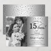 Invitation Surprise 15e Anniversaire avec Photo Argent Noir (Devant / Derrière)