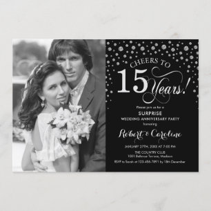 Invitation Surprise 15e Anniversaire avec Photo Noir Argent