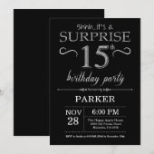 Invitation surprise 15e anniversaire Black and Sil (Devant / Derrière)