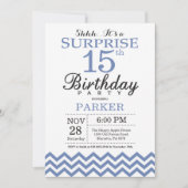 Invitation Surprise 15e anniversaire Blue Chevron (Devant)