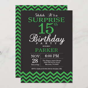 Invitation Surprise 15e anniversaire Chevron noir et vert