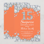 Invitation Surprise 15e anniversaire Coral et Diamant d'argen (Devant / Derrière)