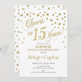 Invitation Surprise 15e anniversaire de mariage - Blanc et or (Devant / Derrière)