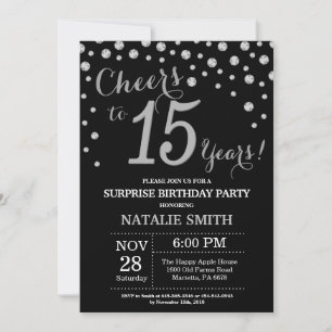 Invitation Surprise 15e anniversaire Diamant noir et argent