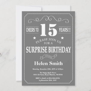 Invitation surprise 15e anniversaire Gris et blanc