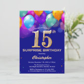 Invitation Surprise 15e anniversaire Marine Bleu et Ballons d (Debout devant)