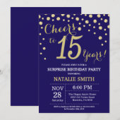 Invitation Surprise 15e anniversaire Marine Bleu et Diamant O (Devant / Derrière)