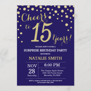 Invitation Surprise 15e anniversaire Marine Bleu et Diamant O