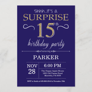 Invitation Surprise 15e anniversaire Marine Blue and Gold Par
