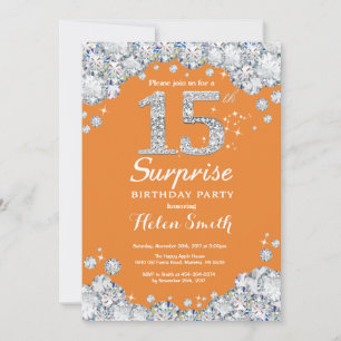 Invitation Surprise 15e Anniversaire Orange et Diamant Argent