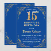 Invitation Surprise 15e anniversaire Parties scintillant bleu (Devant / Derrière)