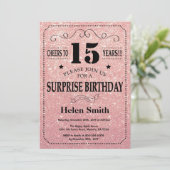 Invitation Surprise 15e anniversaire Pink Rose Parties scinti (Debout devant)