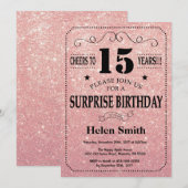 Invitation Surprise 15e anniversaire Pink Rose Parties scinti (Devant / Derrière)