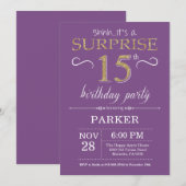 Invitation surprise 15e anniversaire Purple and Go (Devant / Derrière)