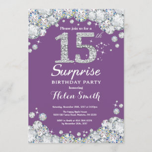 Invitation Surprise 15e anniversaire Purple et Silver Diamond
