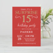 Invitation surprise 15e anniversaire Rouge et or (Debout devant)