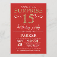 Invitation surprise 15e anniversaire Rouge et or