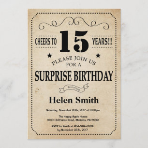 Invitation Surprise 15e anniversaire Rustic Vintage Retro