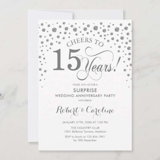 Invitation Surprise 15e anniversaire - Silver White (Devant)