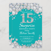 Invitation Surprise 15e anniversaire Turquoise et diamant d'a (Devant / Derrière)