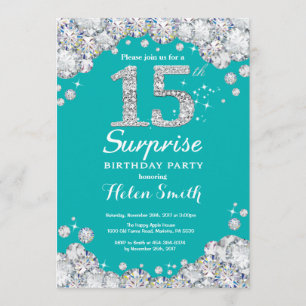 Invitation Surprise 15e anniversaire Turquoise et diamant d'a