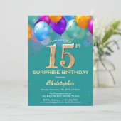 Invitation Surprise 15e anniversaire Turquoises et Ballons d' (Debout devant)