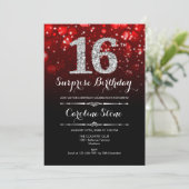 Invitation Surprise 16e anniversaire - Argent rouge noir (Debout devant)