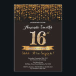 Invitation surprise 16e anniversaire Black and Gol<br><div class="desc">Invitation surprise 16e anniversaire. Parties scintillant noire et or. Invitation de fête d'anniversaire adulte. Femmes ou Hommes Anniversaire Bash.
Pour plus de personnalisation,  cliquez sur le bouton "Customiser" et utilisez notre outil de conception pour modifier ce modèle.</div>