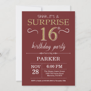 Invitation Surprise 16e anniversaire Bourgogne et Parties sci
