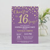 Invitation Surprise 16e anniversaire Diamant violet et or (Debout devant)