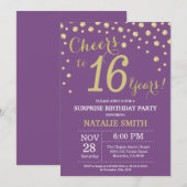 Invitation Surprise 16e anniversaire Diamant violet et or (Devant / Derrière)