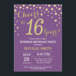 Invitation Surprise 16e anniversaire Diamant violet et or<br><div class="desc">Invitation surprise 16e anniversaire avec Arrière - plan Diamant de Parties scintillant violet et or. Gold Confetti.Anniversaire enfant. Anniversaire des garçons ou des filles.
Pour plus de personnalisation,  cliquez sur le bouton "Customiser" et utilisez notre outil de conception pour modifier ce modèle.</div>