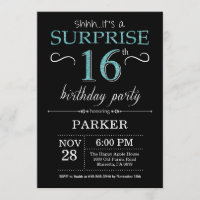 Invitation surprise 16e anniversaire Noir et Turqu