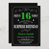 Invitation Surprise 16e anniversaire noir et vert Chalkboard (Devant / Derrière)