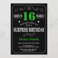 Surprise 16e anniversaire noir et vert Chalkboard