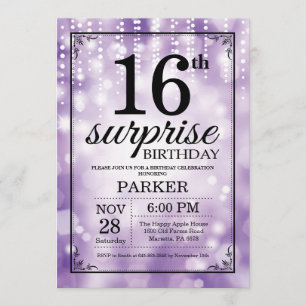 Invitation surprise 16e anniversaire Parties scint