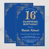 Invitation Surprise 16e anniversaire Parties scintillant bleu (Devant / Derrière)