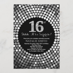 Invitation Surprise 16e anniversaire Parties scintillant noir