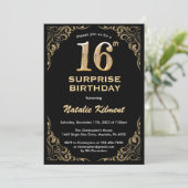Invitation Surprise 16e anniversaire Parties scintillant noir (Debout devant)
