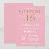 Invitation Surprise 16e anniversaire Parties scintillant rose (Devant / Derrière)
