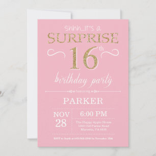 Invitation Surprise 16e anniversaire Parties scintillant rose
