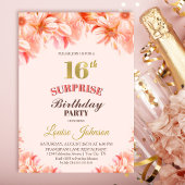 Invitation Surprise 16e anniversaire Pink Gold Floral Party