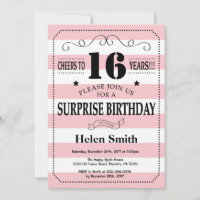 Surprise 16e Anniversaire Rayures Roses et Blanche