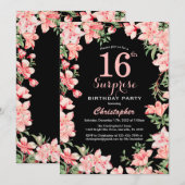 Invitation Surprise 16e anniversaire rose fleurs florales Noi (Devant / Derrière)