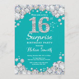 Invitation Surprise 16e anniversaire Turquoise et diamant d'a