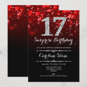 Invitation Surprise 17e anniversaire - Argent rouge noir (Devant / Derrière)